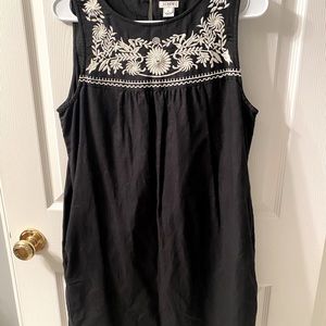J.Crew black linen dress with embroidered detailing